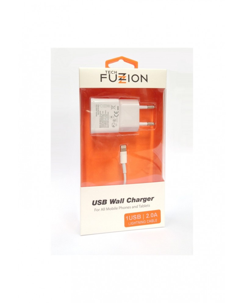 TECH FUZZION CARREGADOR 1USB 2A + CABO LIGHTNING - ACECHA0583WH