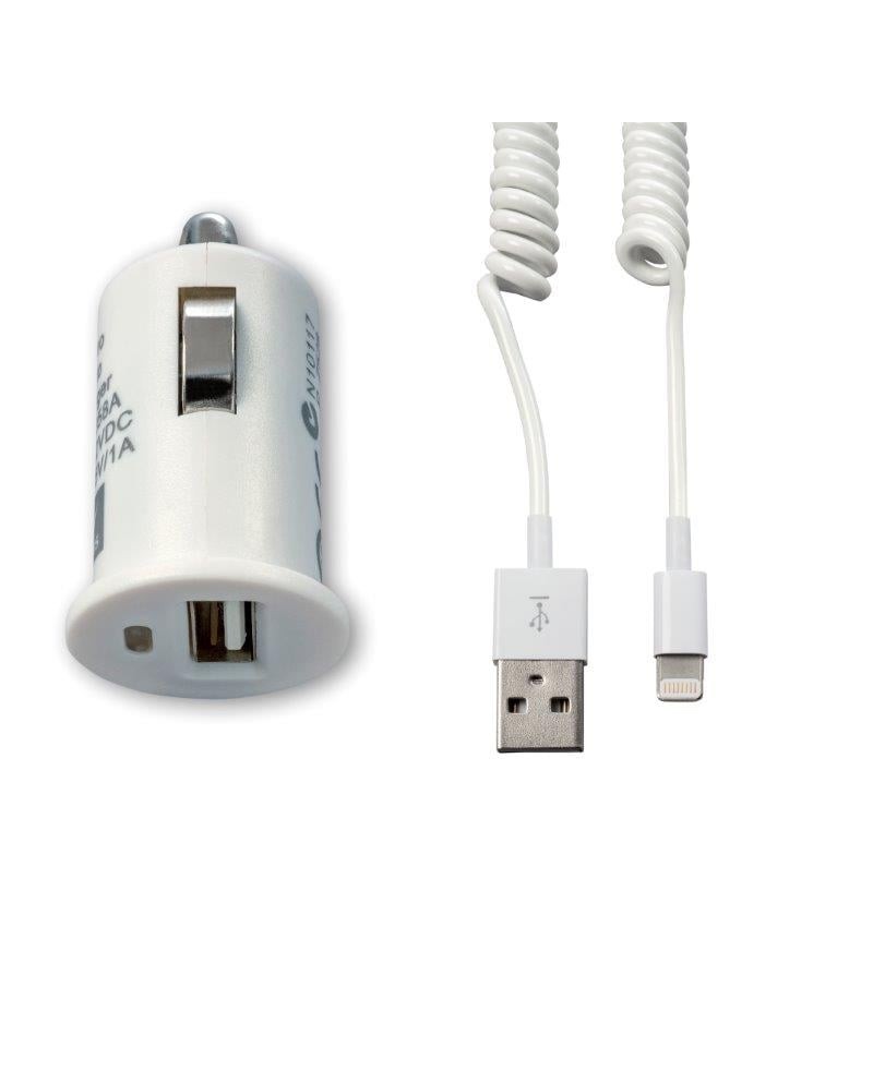 TECH FUZZION CAR CHARGER 1USB 12V CABLE WH IPHONE 5 - ACECHA0023WH