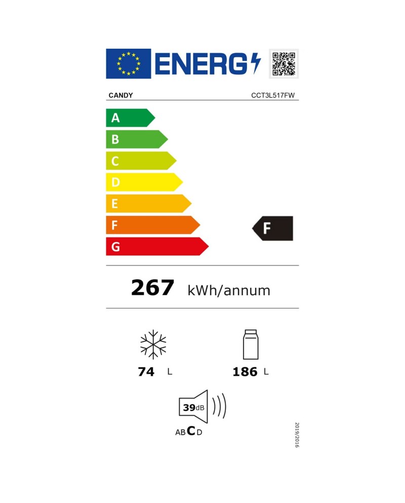 CANDY COMBINADO 1,76X0,545X0,55MT 260LT LOWFROST BRANCO E - CCT3L517EW