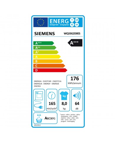 SIEMENS SECADOR ROUPA 8KG BOMBA CALOR WIFI A+++ - WQ33G2D0ES SIEMENS SECADOR ROUPA 8KG BOMBA CALOR WIFI A+++ - WQ33G2D0ES