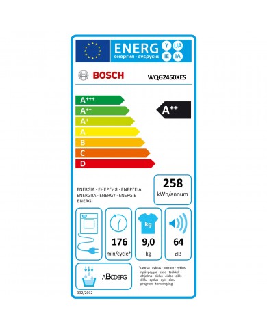 BOSCH SECADOR ROUPA 9KG BOMBA CALOR SILV IX A++ - WQG2450XES BOSCH SECADOR ROUPA 9KG BOMBA CALOR SILV IX A++ - WQG2450XES