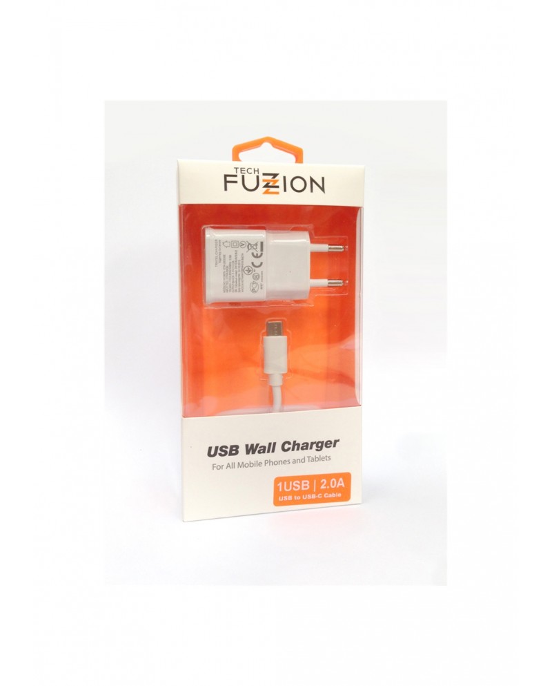 TECH FUZZION CARREGADOR 1USB 2A + CABO TYPE C USB - ACECHA0586WH