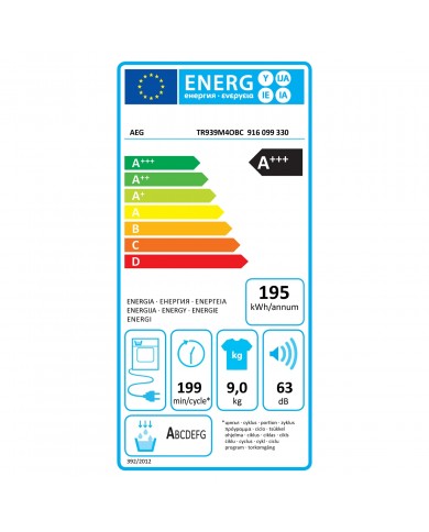 AEG SECADOR ROUPA 9KG BOMBA CALOR WIFI A+++ - TR939M4OBC AEG SECADOR ROUPA 9KG BOMBA CALOR WIFI A+++ - TR939M4OBC