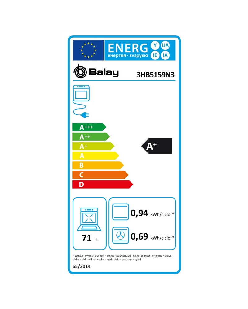 BALAY FORNO MULTIF 71LT VIDRO PRETO A+ - 3HB5159N3 BALAY FORNO MULTIF 71LT VIDRO PRETO A+ - 3HB5159N3