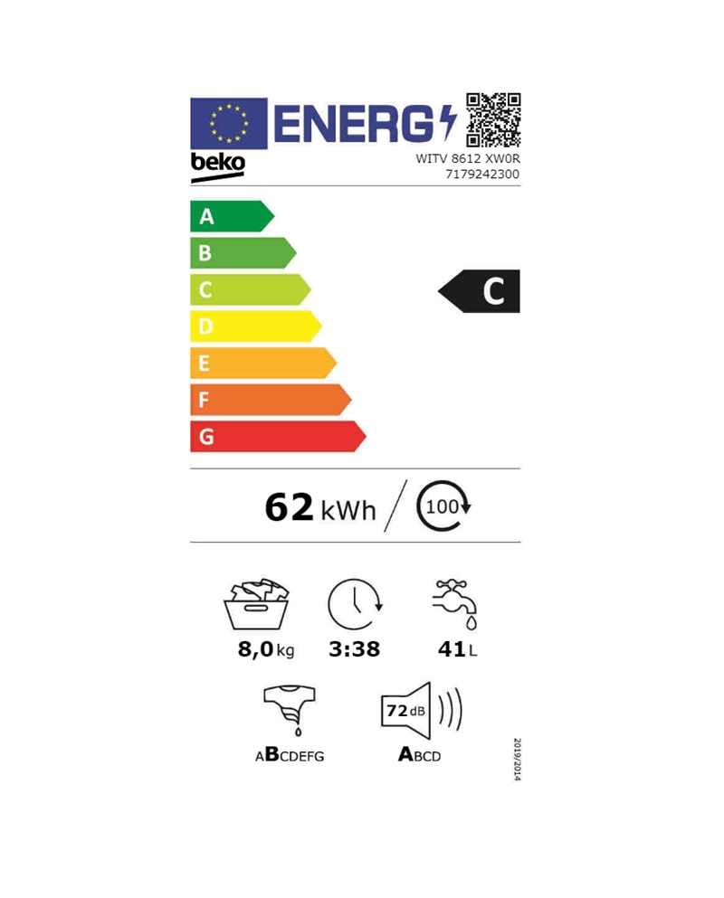 BEKO MAQUINA ROUPA INT. 8KG 1200RT C - WITV8612XW0R