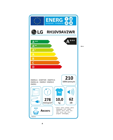 LG SECADOR ROUPA 10KG BOMBA CALOR WIFI A+++ #8 - RH10V9AV2WR LG SECADOR ROUPA 10KG BOMBA CALOR WIFI A+++ #8 - RH10V9AV2WR