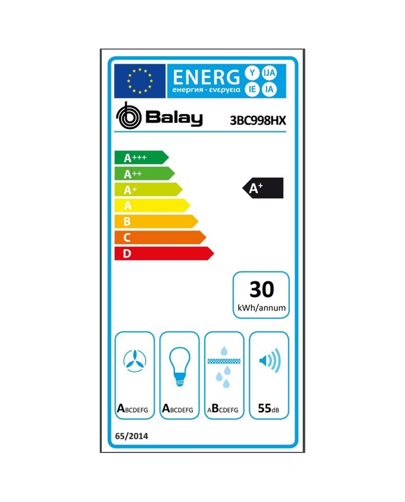 BALAY CHAMINE PAREDE 90CMS  430/843m3/h INOX A+ - 3BC998HX