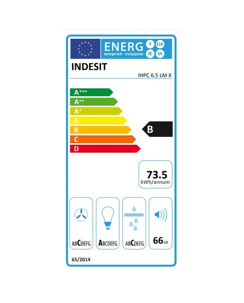 INDESIT CHAMINE 60CM 1MOTOR MAX 625M3/H INOX B - IHPC65LMX