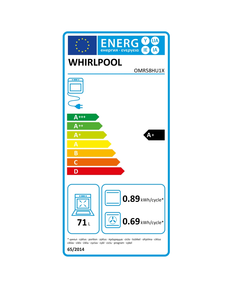 WHIRLPOOL FORNO 71LT MULTIF HIDROLITICO INOX A+ - OMR58HU1X