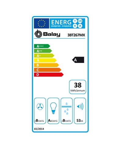 BALAY EXAUSTOR 60CM 3VELOC + 1INTENSIVA 728M3/H INOX A - 3BT267MX BALAY EXAUSTOR 60CM 3VELOC + 1INTENSIVA 728M3/H INOX A - 3BT267MX