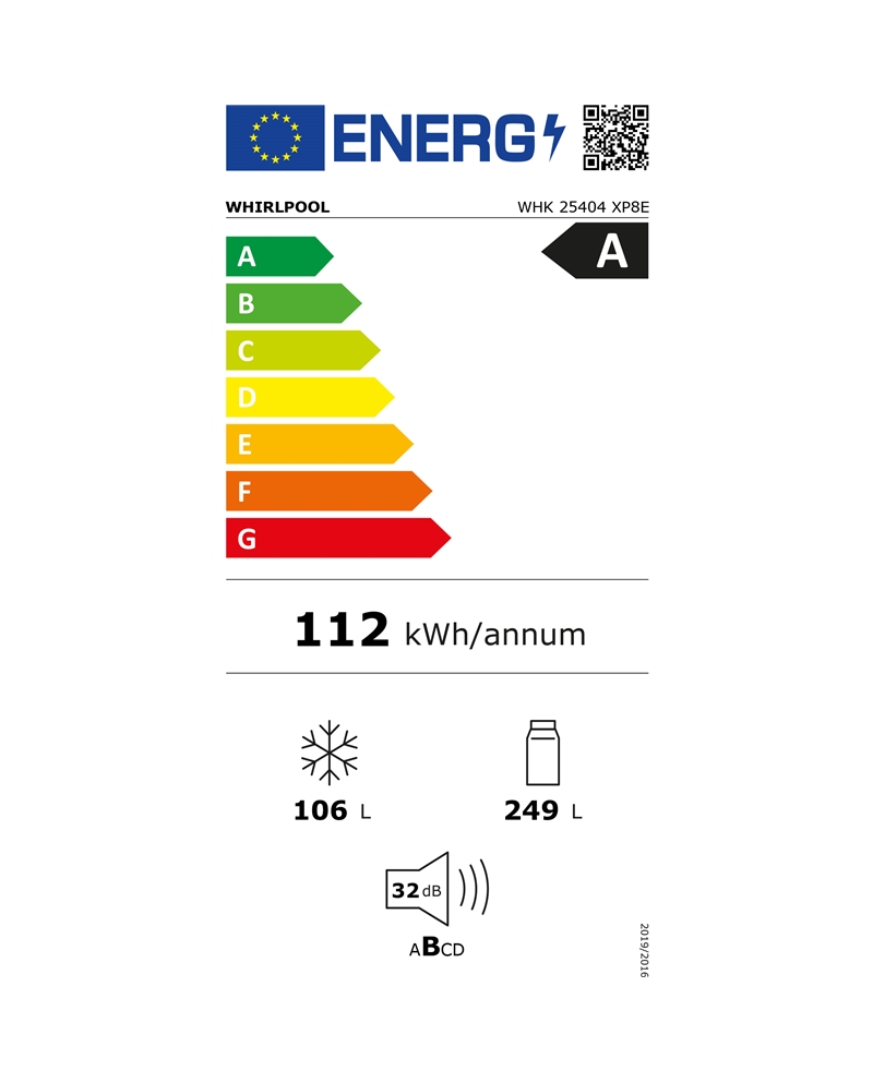 WHIRLPOOL COMBINADO 2035X595X663MT 355LT NF INOX A #3 - WHK25404XP8E