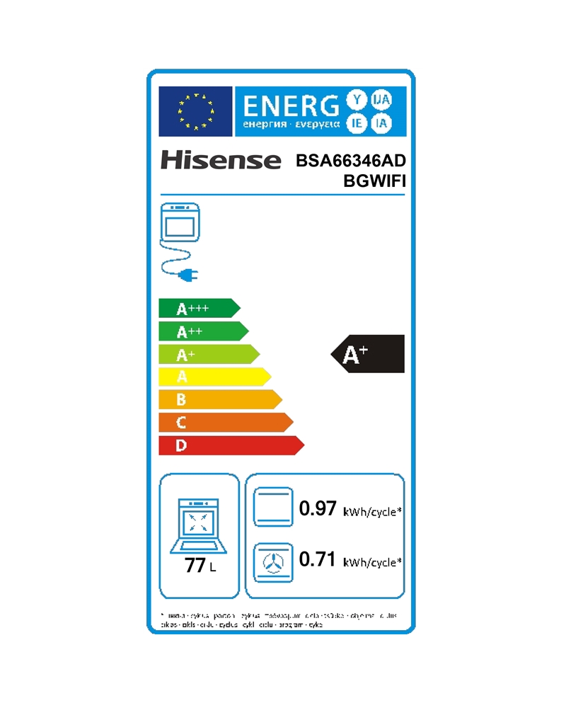 HISENSE FORNO MULTIF HIDROLITICO WIFI 77LT PRETO A+ - BSA66346ADBGWIFI