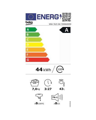BEKO MAQUINA ROUPA 7KG 1200RT A #2 - WRA7615XW BEKO MAQUINA ROUPA 7KG 1200RT A #2 - WRA7615XW