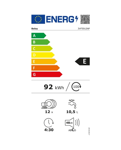 BALAY MAQUINA LOUÇA INTEG 5PROG 14TALHERES E - 3VF5012NP BALAY MAQUINA LOUÇA INTEG 5PROG 14TALHERES E - 3VF5012NP