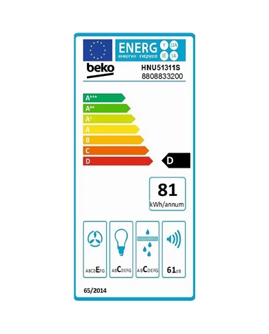 BEKO EXAUSTOR CANOPY 52CM 2MT 381M3/H SILVER D - HNU51311S BEKO EXAUSTOR CANOPY 52CM 2MT 381M3/H SILVER D - HNU51311S