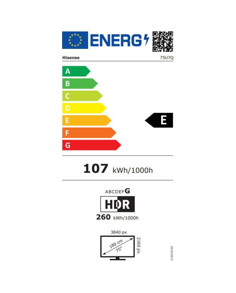 HISENSE ULED 75" 4K UHD SMART TV 4HDMI 2USB E - 75U7Q