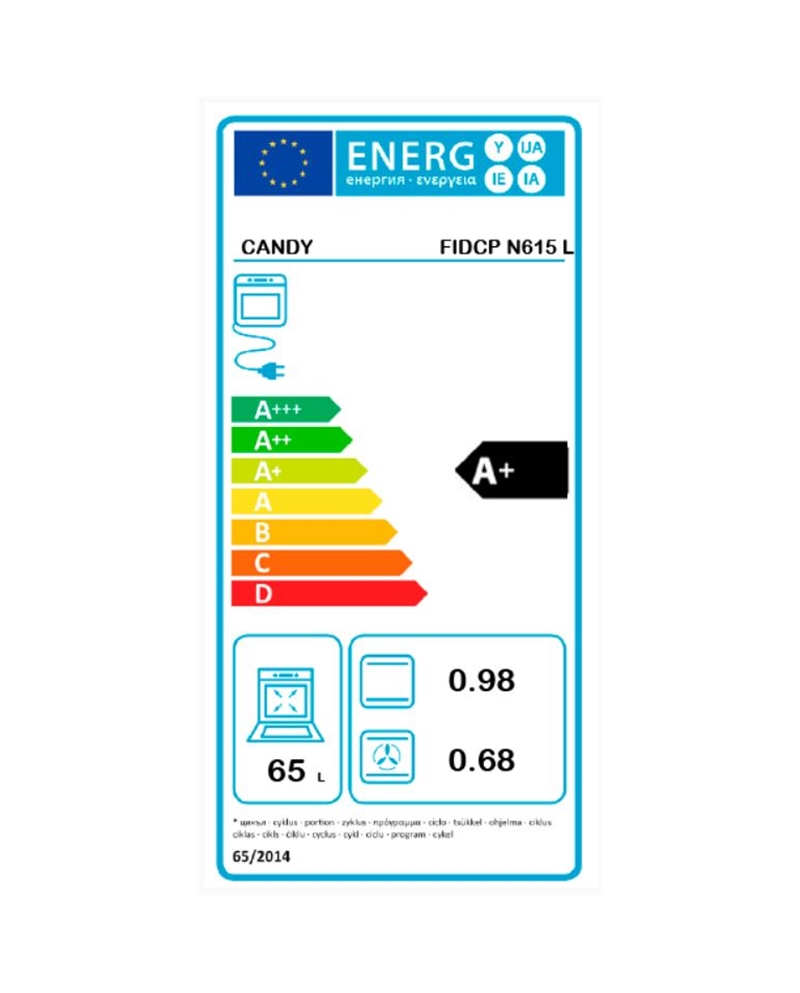 CANDY FORNO VENTILADO 65LT PRETO A+ - FIDCPN615L