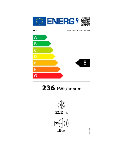 AEG ARCA VERTICAL INTEG. 5GAV. 216LT NF E - TB7NA181ES AEG ARCA VERTICAL INTEG. 5GAV. 216LT NF E - TB7NA181ES