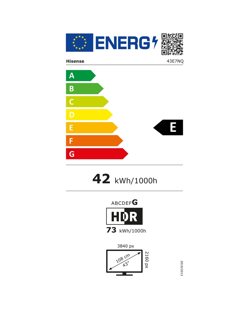 HISENSE QLED 43"4K UHD SMART TV HDMI USB F - 43E7NQ
