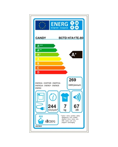 CANDY SECADOR ROUPA INTEG 7KG CONDEN BOMBA CALOR  A+ - BCTDH7A1TE CANDY SECADOR ROUPA INTEG 7KG CONDEN BOMBA CALOR  A+ - BCTDH7A1TE
