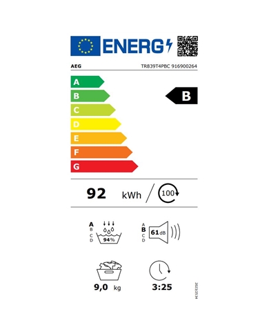 AEG SECADOR ROUPA 9KG CONDENSAÇAO BOMBA CALOR B - TR839T4PBC AEG SECADOR ROUPA 9KG CONDENSAÇAO BOMBA CALOR B - TR839T4PBC