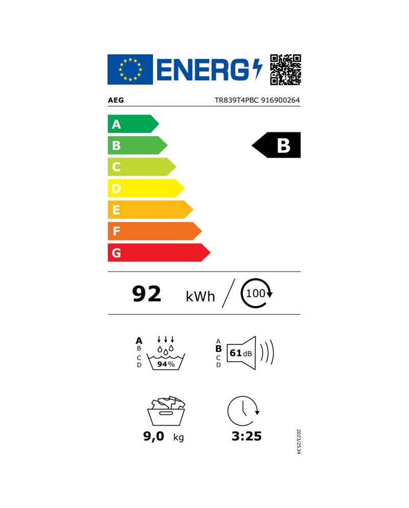 AEG SECADOR ROUPA 9KG CONDENSAÇAO BOMBA CALOR B - TR839T4PBC