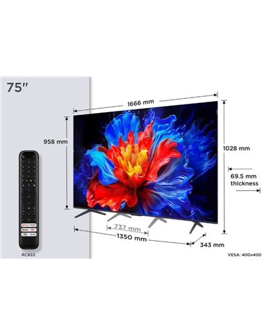 TCL QLED 75" 4K UHD GOOGLE TV 4HDMI 1USB F - 75P8K TCL QLED 75" 4K UHD GOOGLE TV 4HDMI 1USB F - 75P8K