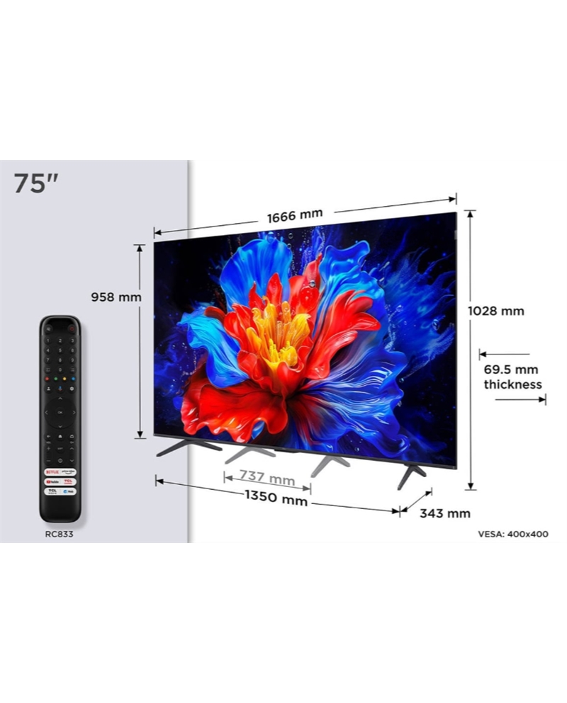 TCL QLED 75" 4K UHD GOOGLE TV 4HDMI 1USB F - 75P8K