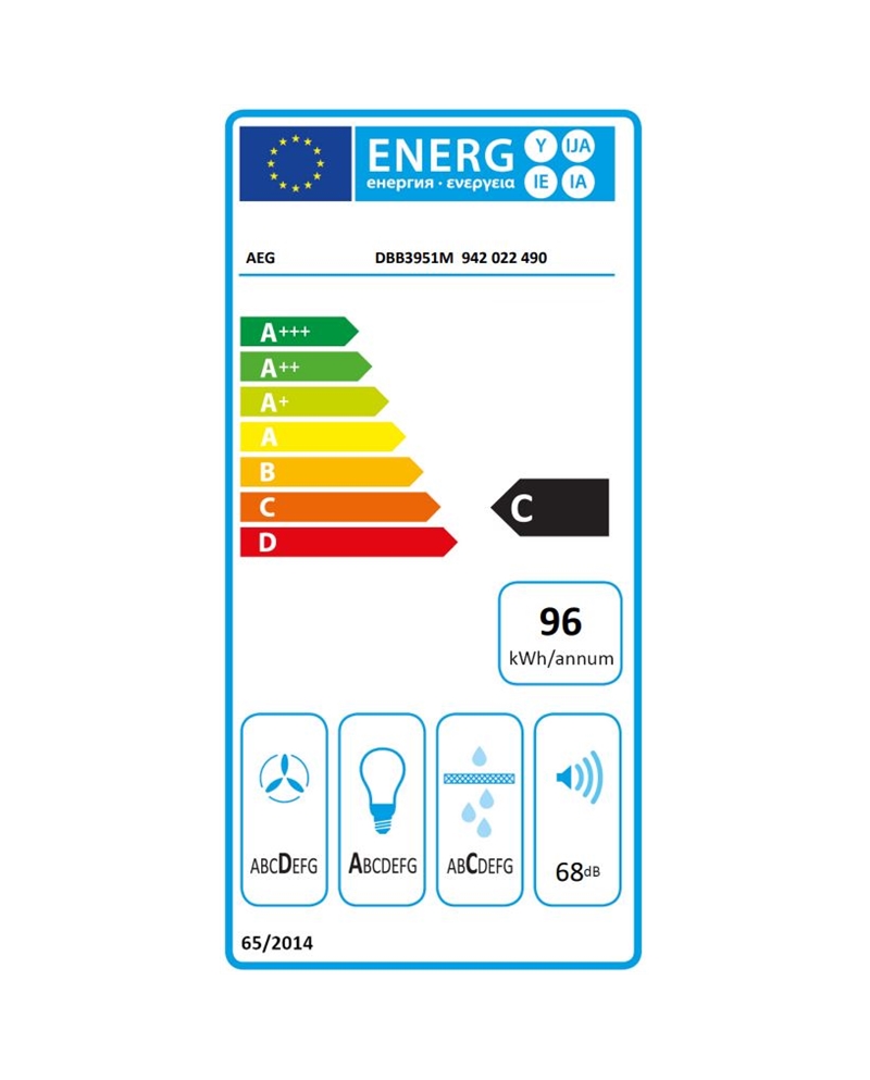 AEG CHAMINE PAREDE 90CM 600m3/h VIDRO PRETO/INOX C - DBB3951M