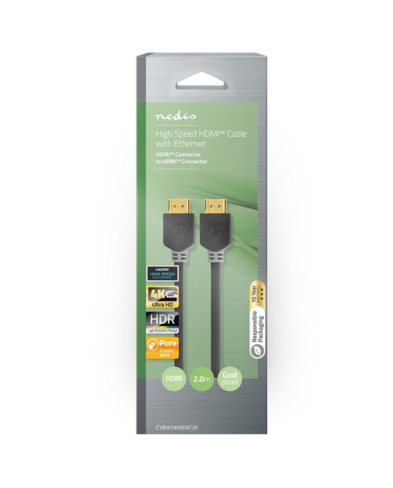 NEDIS CABO HDMI 2MT PRETO - CVBW34000AT20 NEDIS CABO HDMI 2MT PRETO - CVBW34000AT20