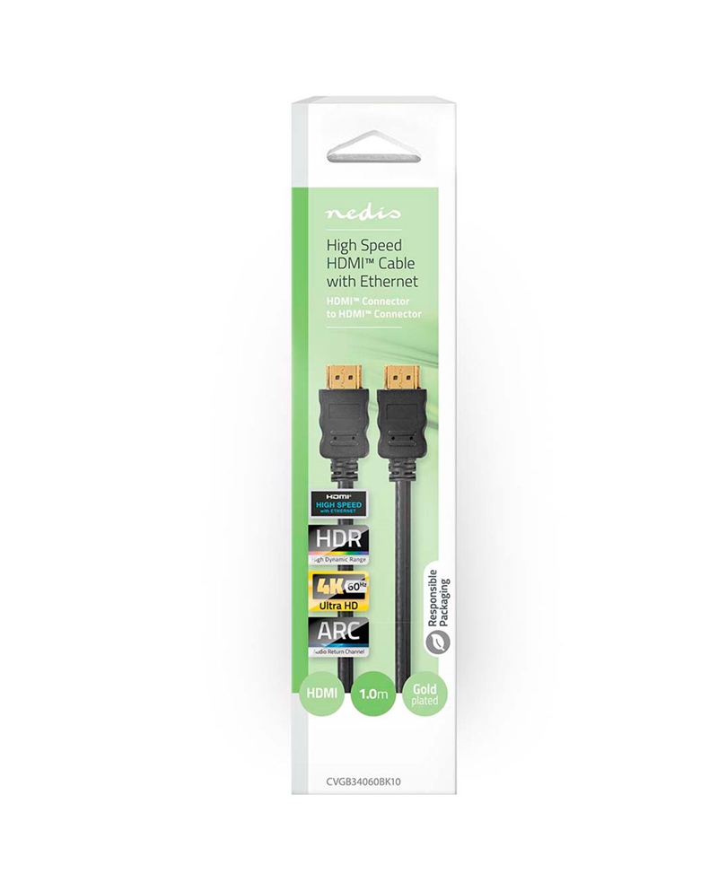 NEDIS CABO HDMI 1MT PRETO - CVGB34060BK10 NEDIS CABO HDMI 1MT PRETO - CVGB34060BK10