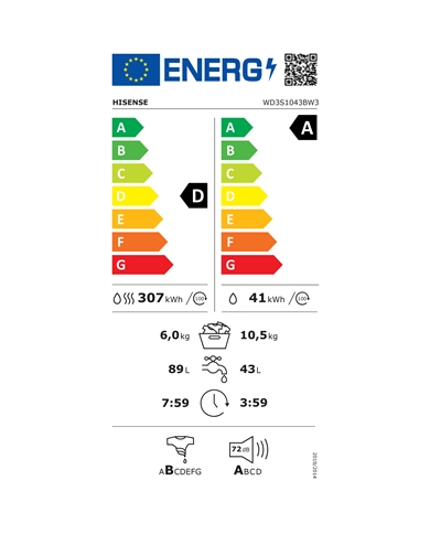 HISENSE MAQUINA LAVAR 10.5KG E SECAR 6KG 1400RT D #3 - WD3S1043BW3