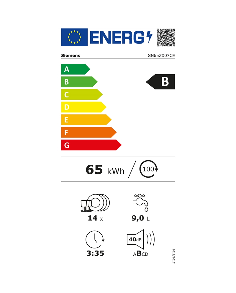SIEMENS MAQUINA LOUÇA INTEG TOTAL 8PROG 14TALHERES B - SN65ZX07CE
