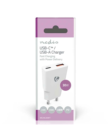NEDIS CARREGADOR USB-A USB-C 30W #3 - WCHA30WT