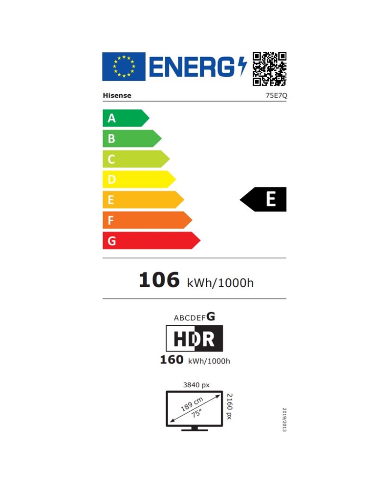 HISENSE QLED 75"4K UHD SMART TV 3HDMI 2USB E - 75E7Q