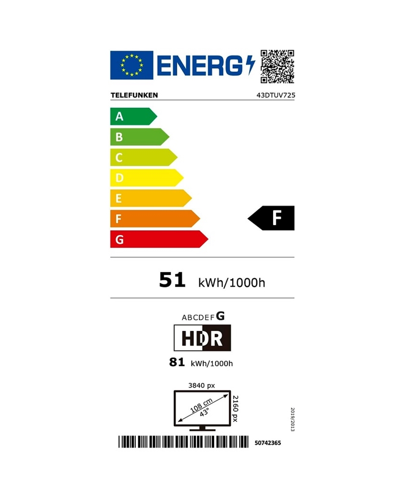 TELEFUNKEN DLED 43" UHD MHOTEL SMARTTV 3HDMI 2USB D - 43DTUV735