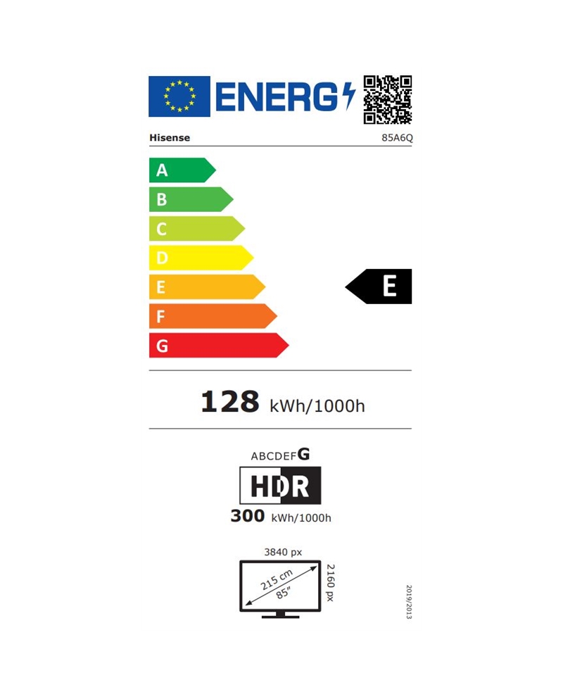 HISENSE LED 85" 4K UHD SMARTTV 3HDMI 2USB E - 85A6Q