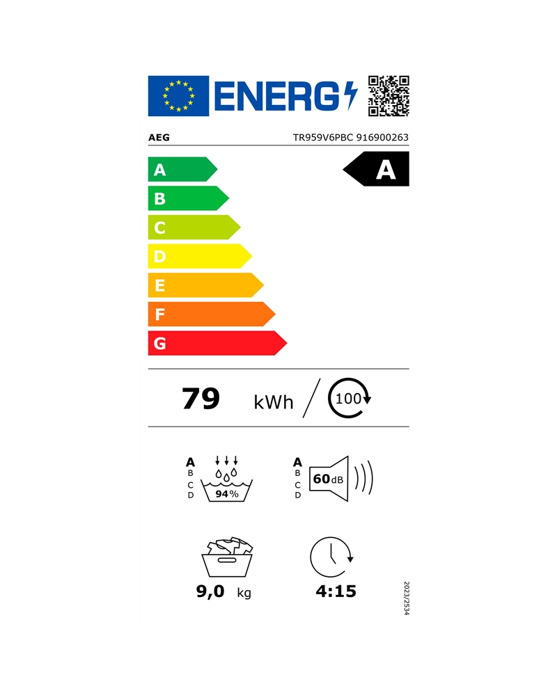 AEG SECADOR ROUPA 9KG BOMBA DE CALOR A - TR959V6PBC