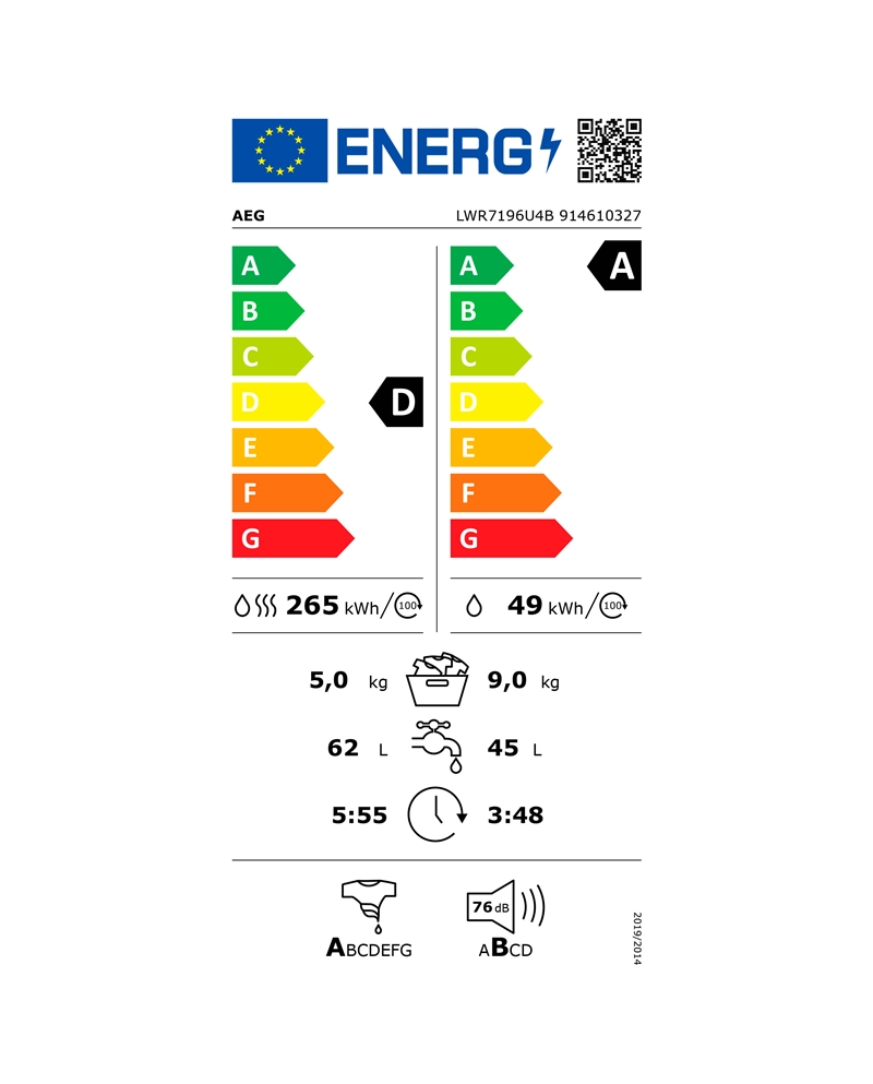 AEG MAQUINA LAVAR 9KG E SECAR 5KG 1600RT CINZA ESCURO D - LWR7196U4B