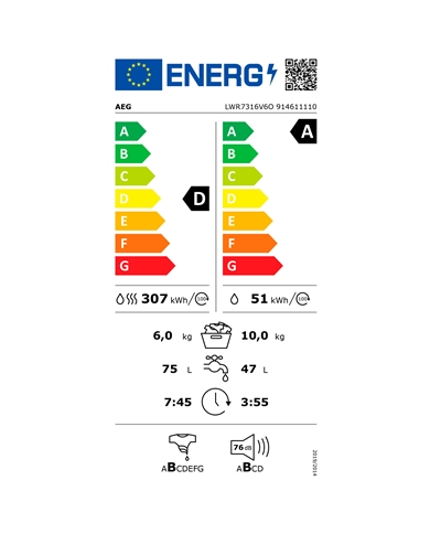 AEG MAQUINA LAVAR 10KG E SECAR 6KG 1600RT CINZA ESCURO D - LWR7316V6O