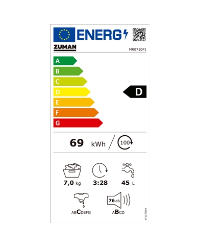 ZUMAN MAQUINA ROUPA 7KG 1000RT BRANCA D - MR0710P1