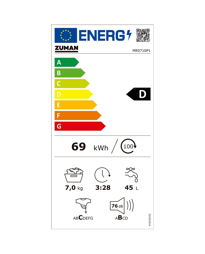 ZUMAN MAQUINA ROUPA 7KG 1000RT BRANCA D - MR0710P1