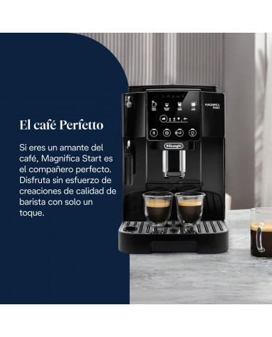 De'Longhi Magnifica Start Máquina de café super automática, espumador de leite manual, 4 bebidas One-Touch, controlos Soft Touch