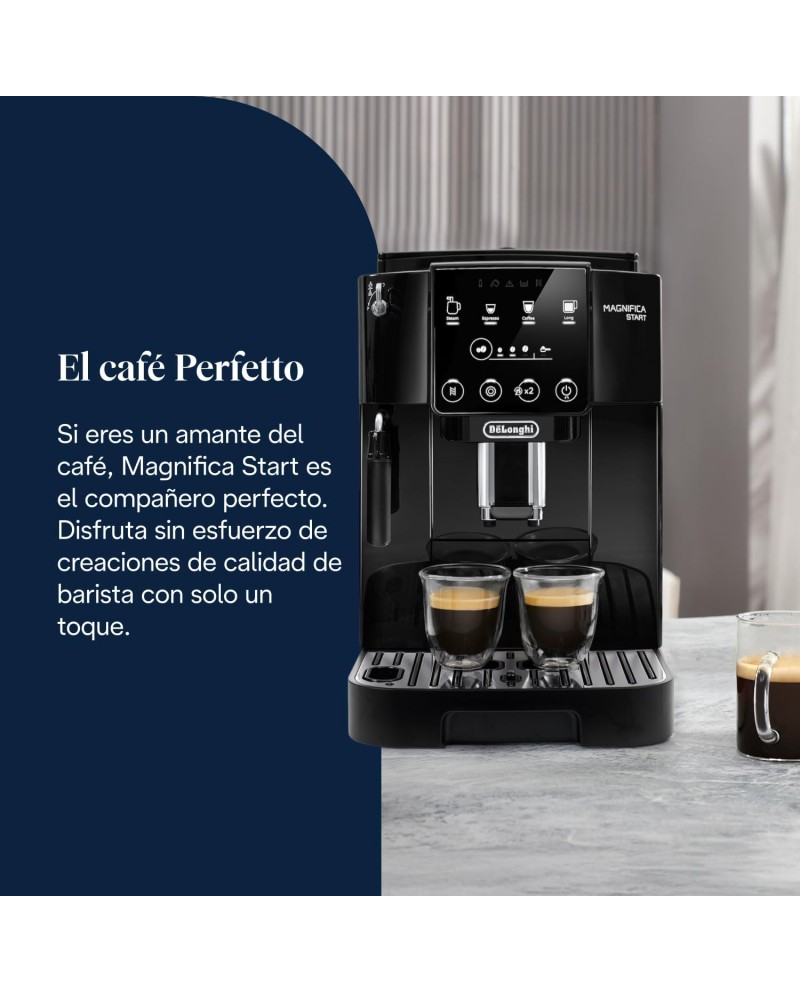 De'Longhi Magnifica Start Máquina de café super automática, espumador de leite manual, 4 bebidas One-Touch, controlos Soft Touch