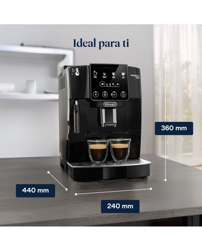 De'Longhi Magnifica Start Máquina de café super automática, espumador de leite manual, 4 bebidas One-Touch, controlos Soft Touch