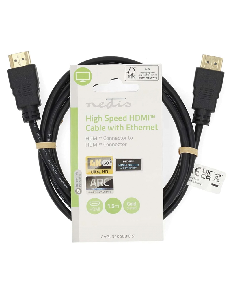 NEDIS CABO HDMI 1.5MT ALTA VELOCIDADE PRETO - CVGL34060BK15