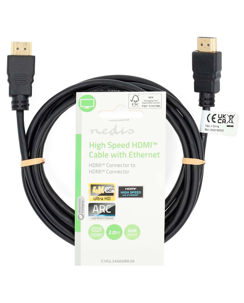 NEDIS CABO HDMI 2MT ALTA VELOCIDADE PRETO - CVGL34060BK20