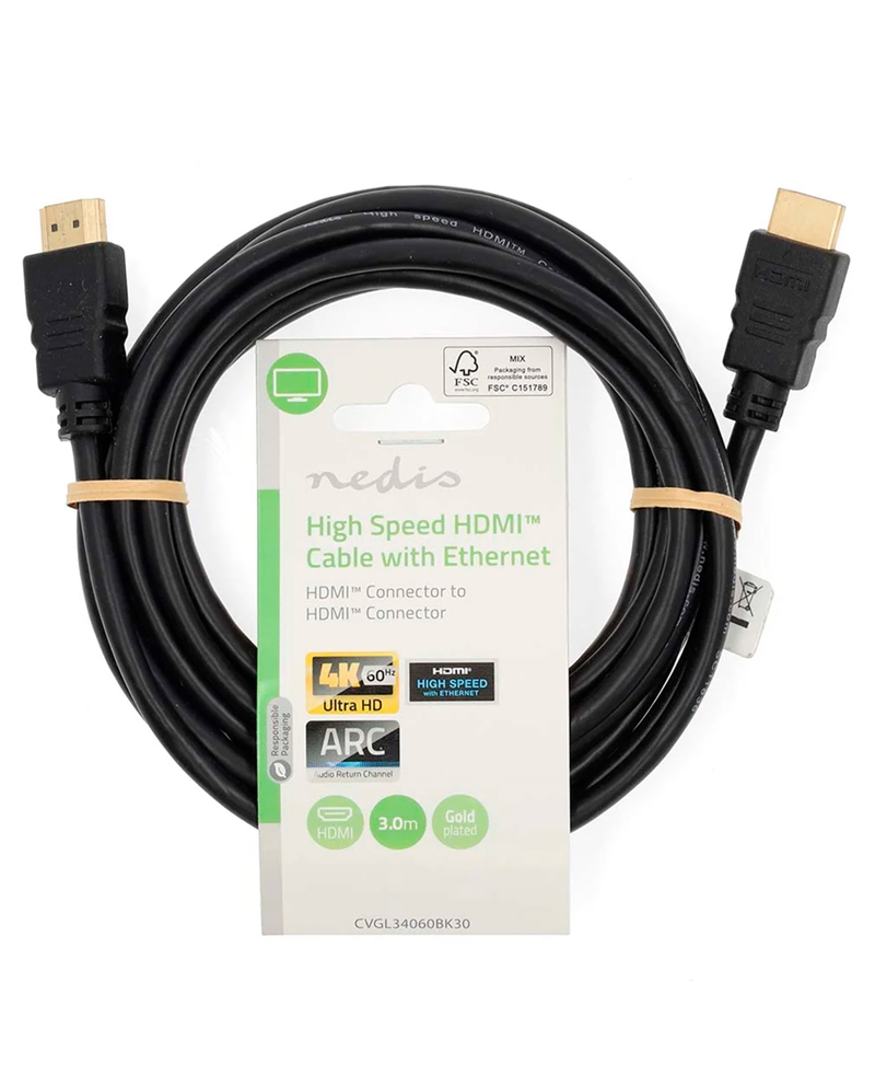 NEDIS CABO HDMI 3MT ALTA VELOCIDADE PRETO - CVGL34060BK30
