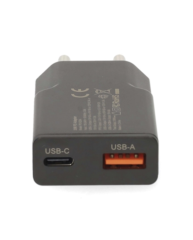 NEDIS CARREGADOR DE PAREDE RAPIDO 20W USB-A USB-C #2 - WCHA20BK