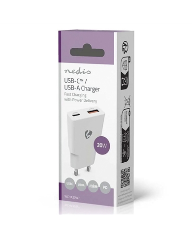 NEDIS CARREGADOR DE PAREDE RAPIDO 20W USB-A USB-C #3 - WCHA20WT